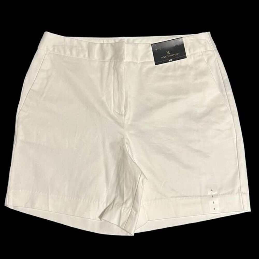 Worthington White Cotton Blend Tailored Shorts Women's Summer Casual‎ Size 4 - Picture 7 of 9